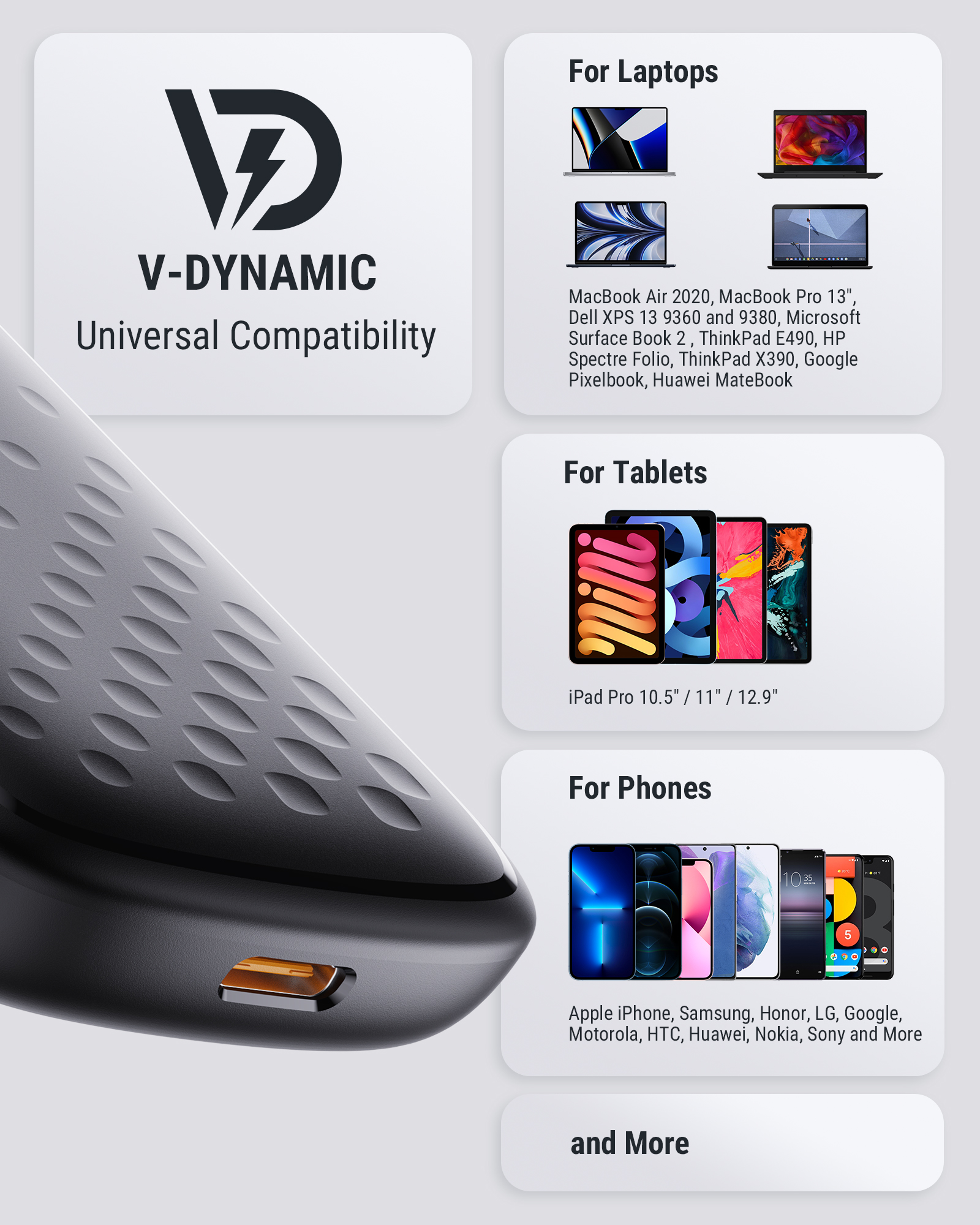 VOLTME GaN 65W cargador USB C ultrafino carga rápida 5,0 PD3.0 cargador de carga rápida cargador de teléfono para iPhone 14 Pro Max Macbook