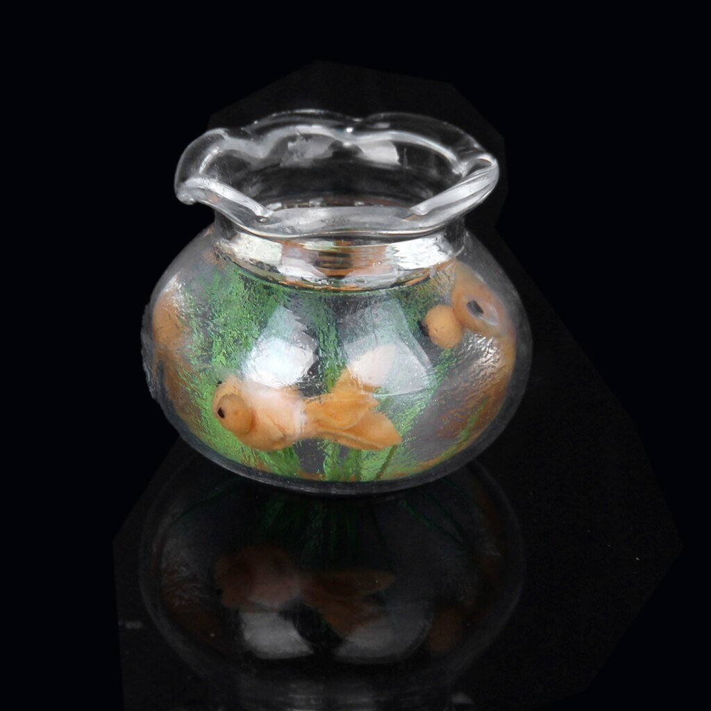 1/12 DOLLHOUSE MINIATURE MINI GOLDFISH BOWL FISH TANK AQUARIUM With Gold Fish