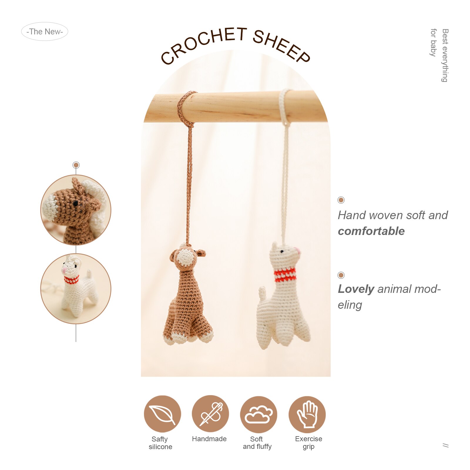 2 Pcs Solid Wood Fitness Rack Pendant Baby Play Gym Wood Bed Bell Crochet Alpaca Pendant Infants Baby Gym Toy Hanging Ornaments