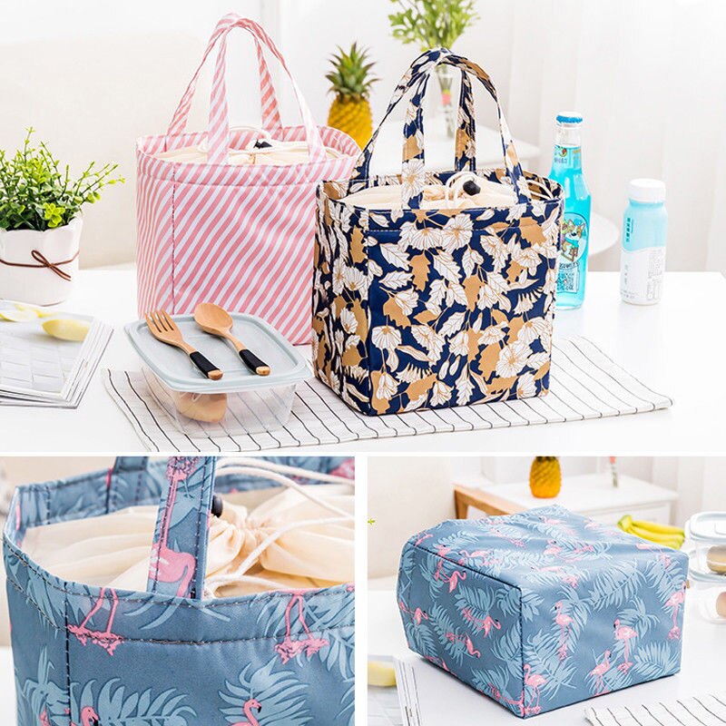 Afdrukken Canvas Grote Lunch Zakken Vrouwen Meisjes Kids Draagbare Geïsoleerde Box Picknick Thermische Voedsel Tote Koeler Opbergzakken