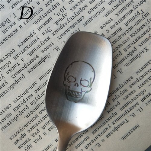 Tenedores de cuchara con estampado de calavera de acero inoxidable de , accesorios de vajilla de cocina occidental, utensilios de cocina: 4