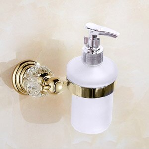 Luxury Crystal Gold Color Bathroom Accessories Set Gold Polished Brass Bath Hardware Set Wall Mounted Bathroom Products banheiro: soap dispenser