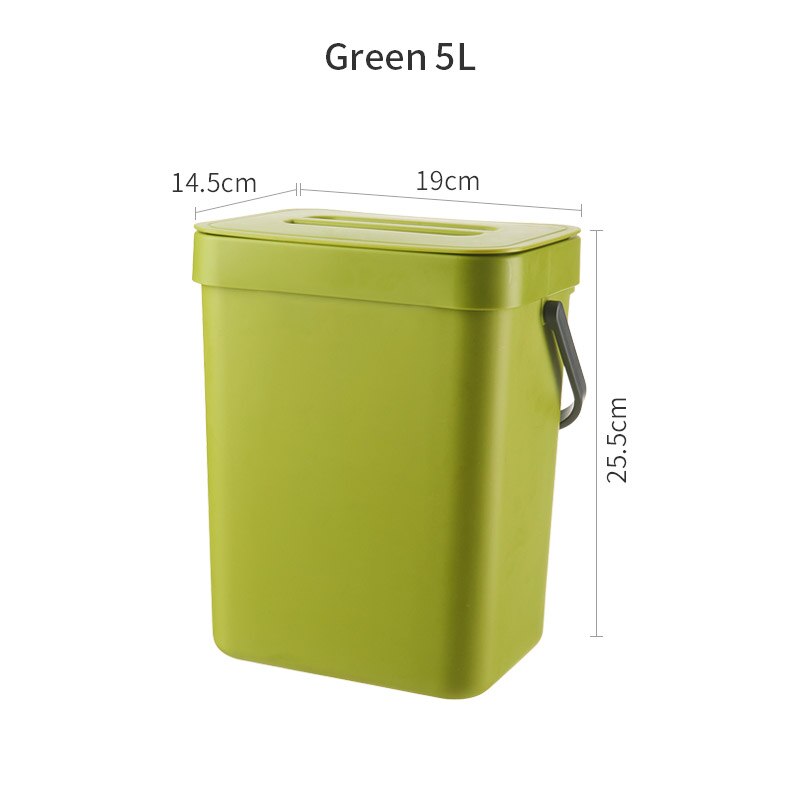 3/5/7L Hanging Trash Can for Kitchen Nordic Wall Mounted Bathroom Trash Bin Wastebasket Toilet Bucket with Cover Ashcan: Green-5L