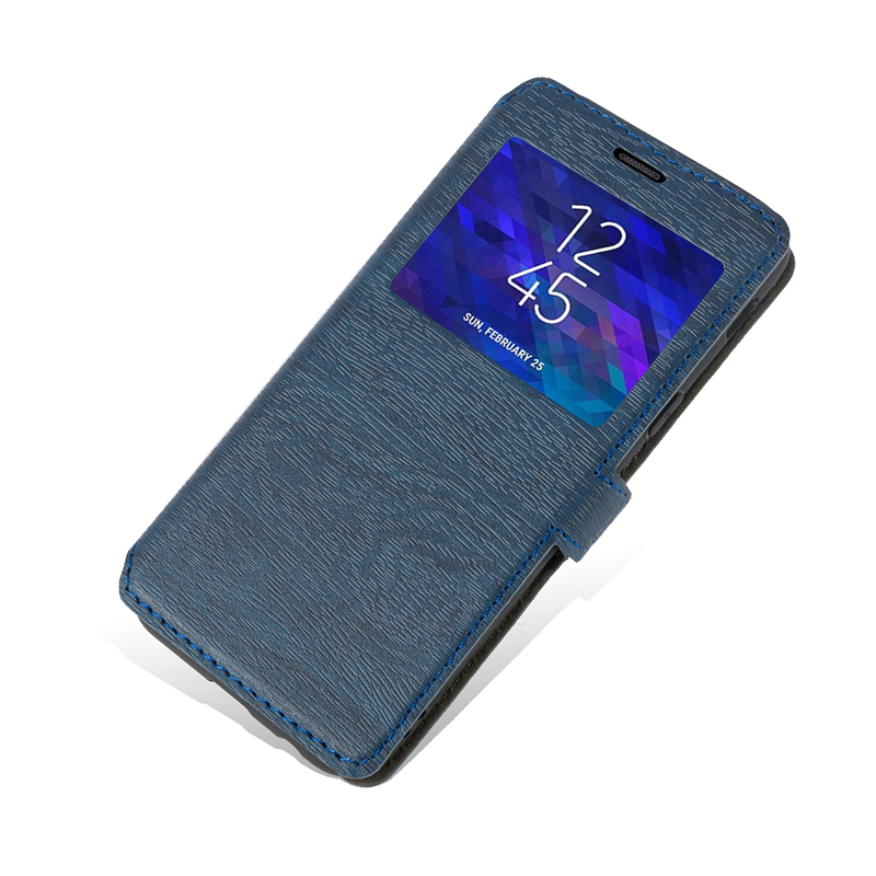 PU Leather Phone Case For Samsung Galaxy Xcover 4S Flip Case View Window Book Case Soft TPU Silicone Back Cover: Blue