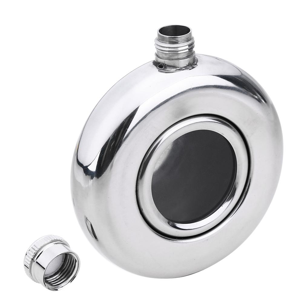 Round Semi-transparent Stainless Steel Wine Pot Hip Flask Camping Flagons Alcohol Liquor Whiskey Bottle Wine Pot