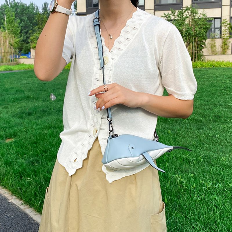 Bolso de mano de piel sintética con forma de ballena, bandolera de mensajero para mujer