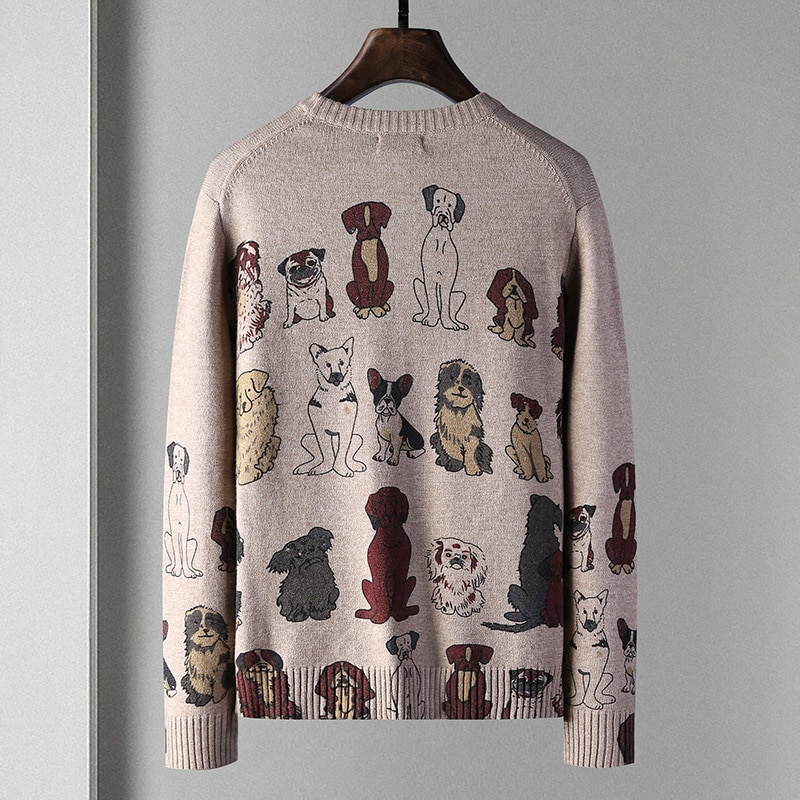 Trykk lange ermede gensere menn o-hals høst slim casual strikkegensere tegneseriemønster collegegensere pluss størrelse 4xl