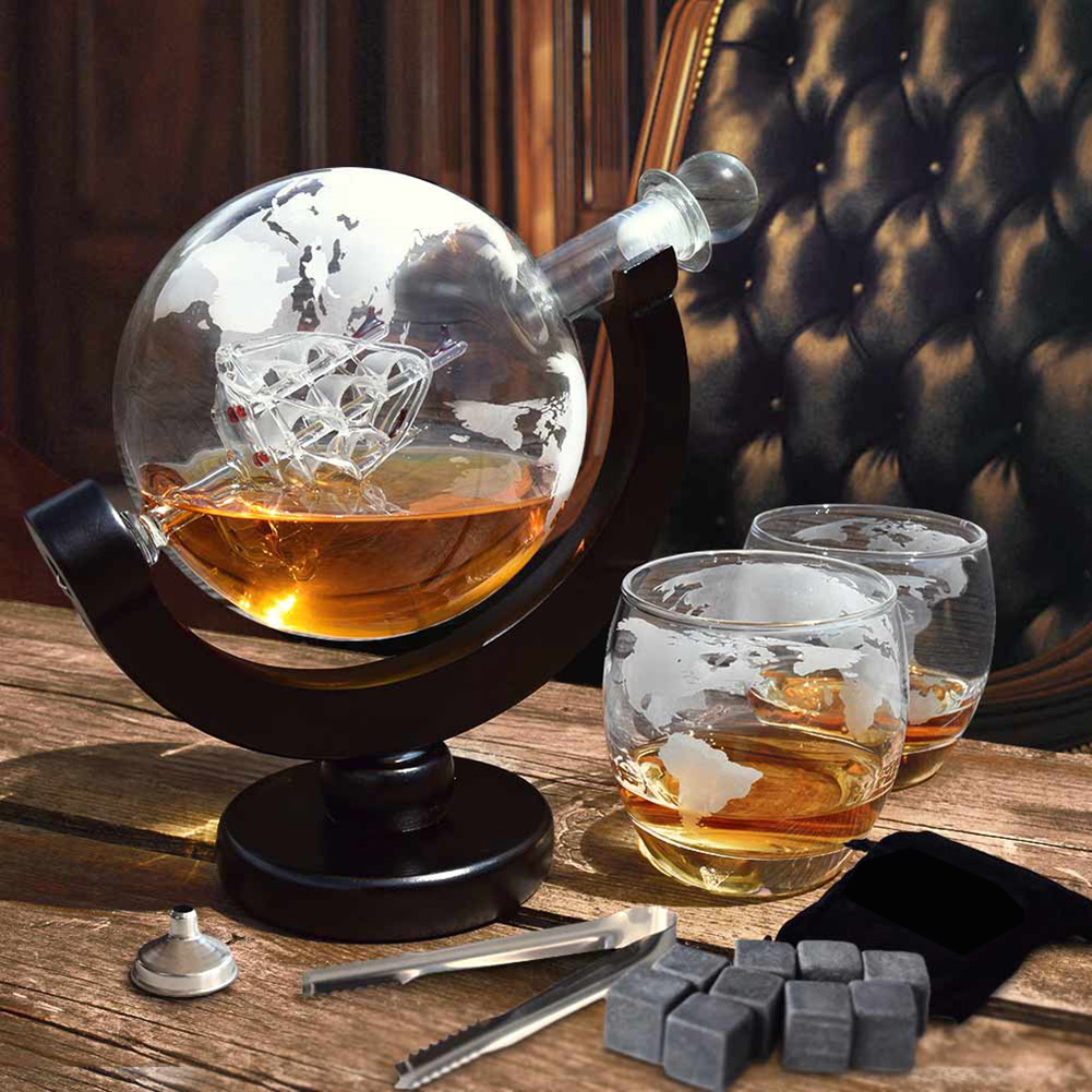 Globe Antieke Whiskey Wijn Fles Brandy Dispenser Met Hout Stand 850Ml Decanter Voor Liquor Bourbon Wodka Glas