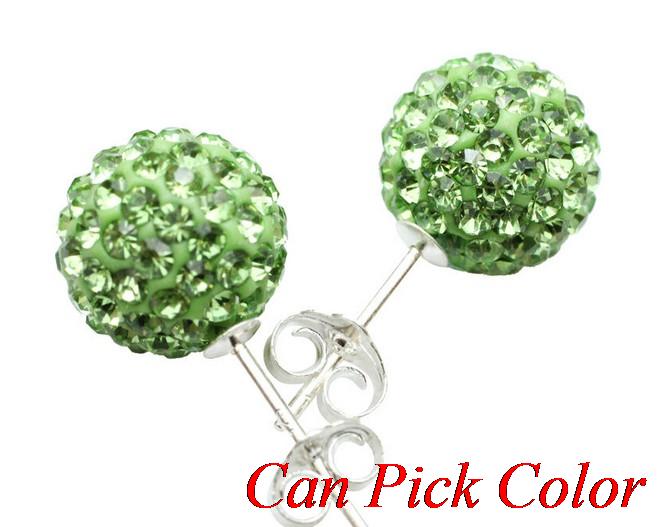 Best 8mm silver-plated earrings, disco tone, crystal ball stud earring, mixed colors, rhinestones: 10