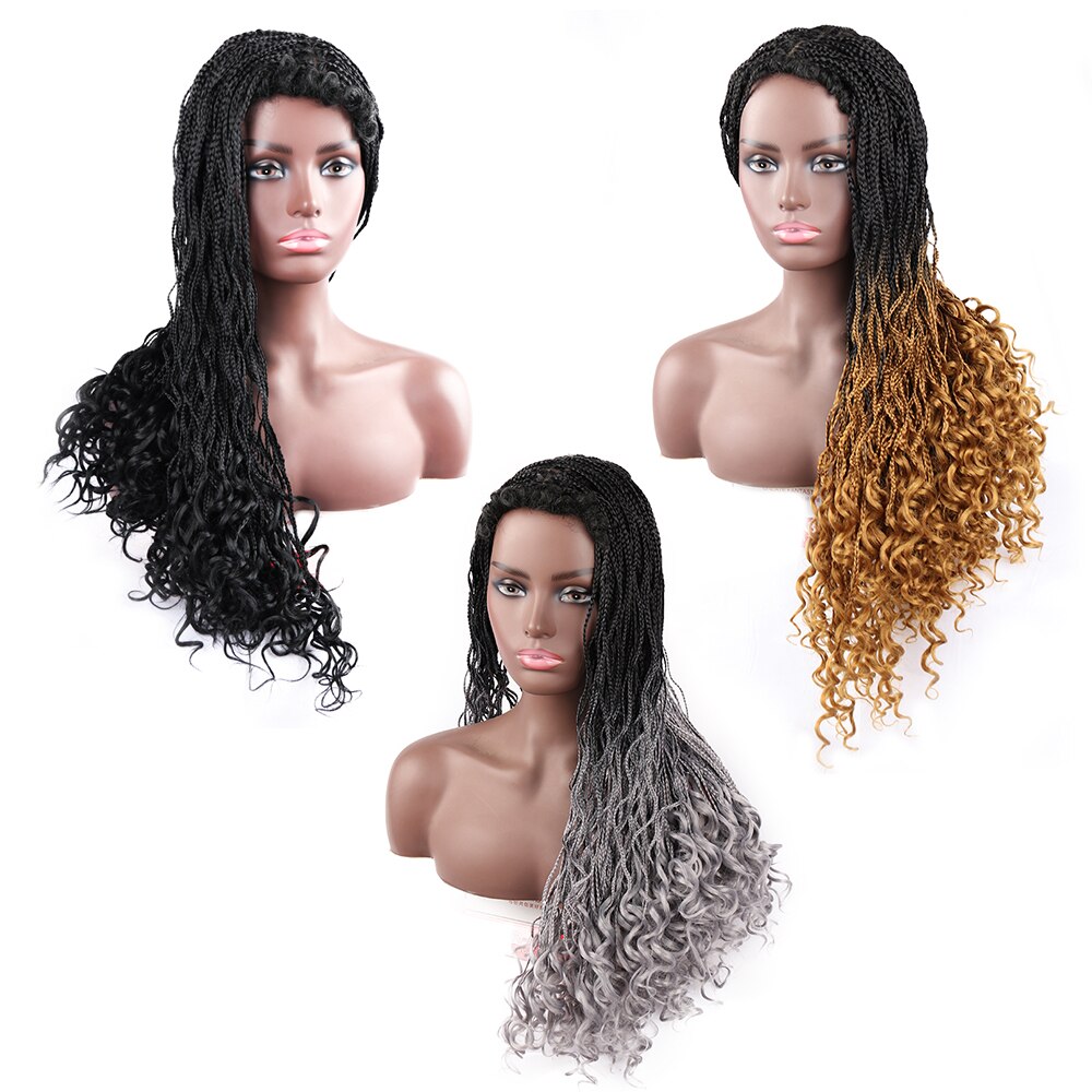 26inch Box Braid Wig With Curly End synthetic Braids Wigs For Women African Curl Jumbo Braided Hair Long Box Braiding Hair Wigs