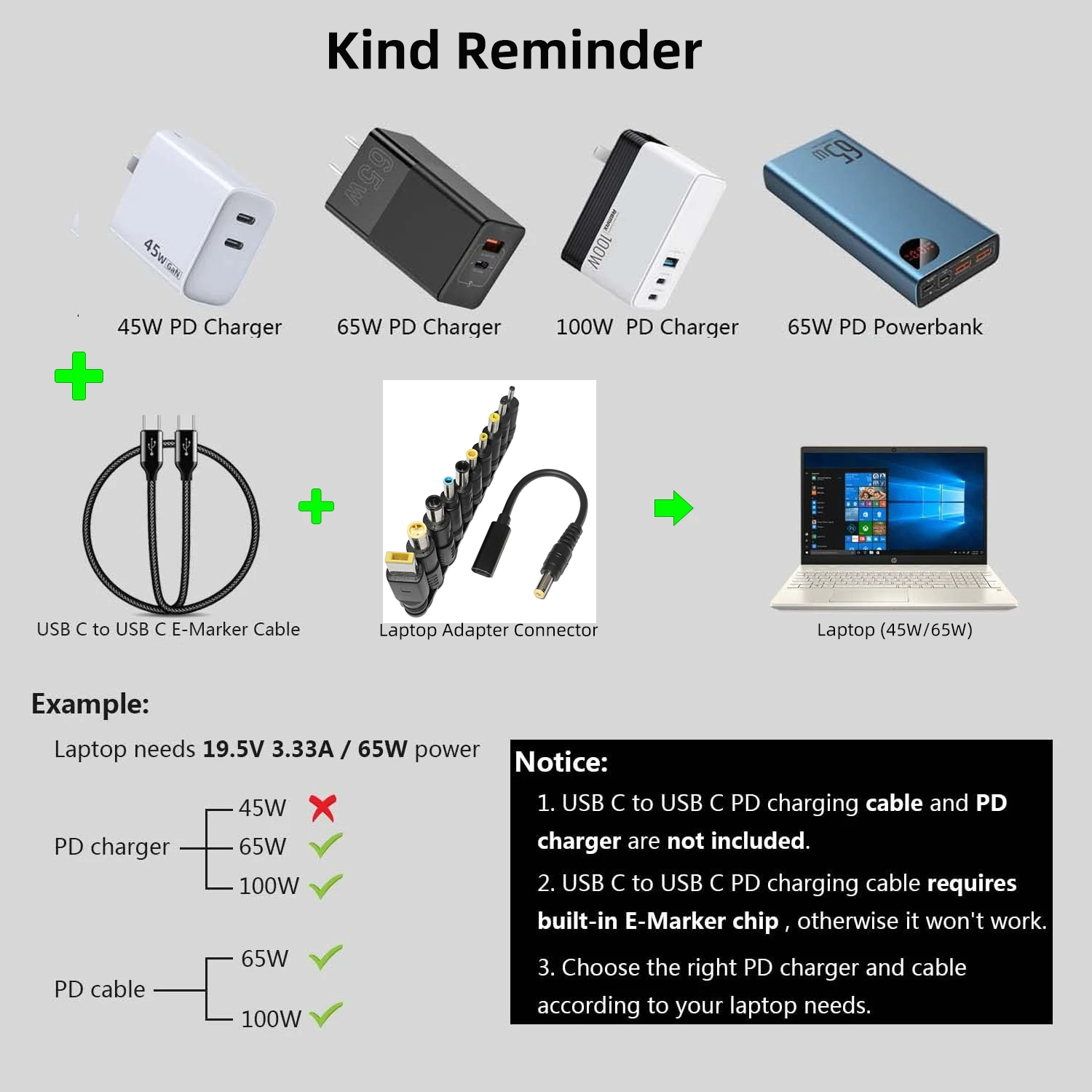 65 W Typ C PD Laptop Ladegerät Adapter Stecker USB C auf DC Energie Jack Ladekabel Kabel für Lenovo Asus HP Laptops