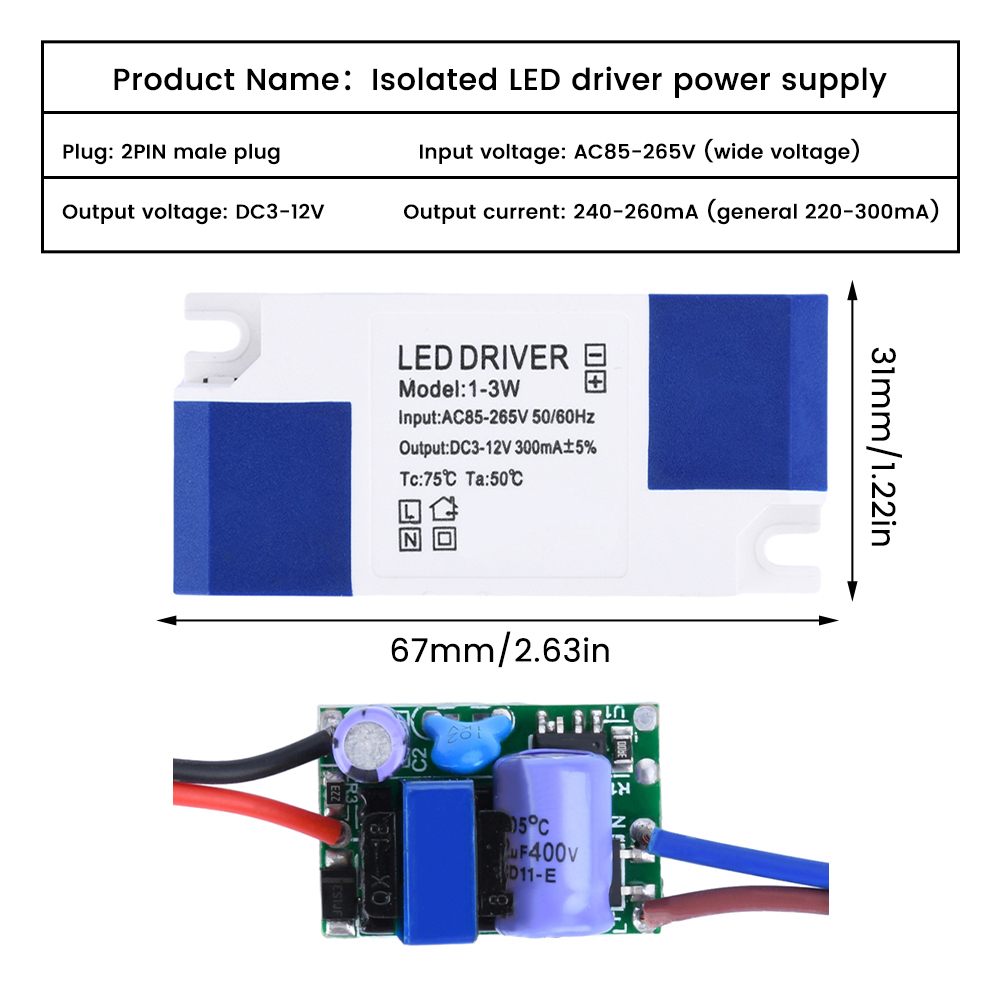 Ac85-265V 240-260ma Isolated Led Driver Power Supply Transformer Constant Current Power Supply Adaptor for Light Strip