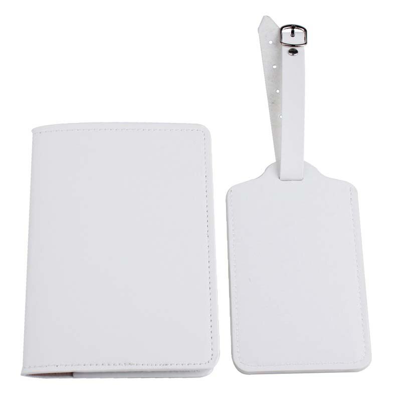 2 pièces/ensemble couverture de passeport noir et blanc étiquette de bagage en cuir PU pour accessoires de voyage étui étiquette porte-passeport: white