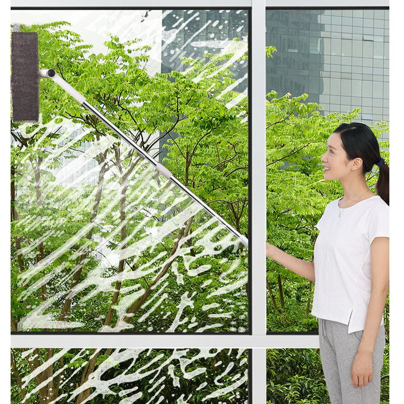 Telescopic Double-Sided Glass Cleaning Tool Wiper Window Wiper Rod Long Swivel Handle Silicone Head Brush