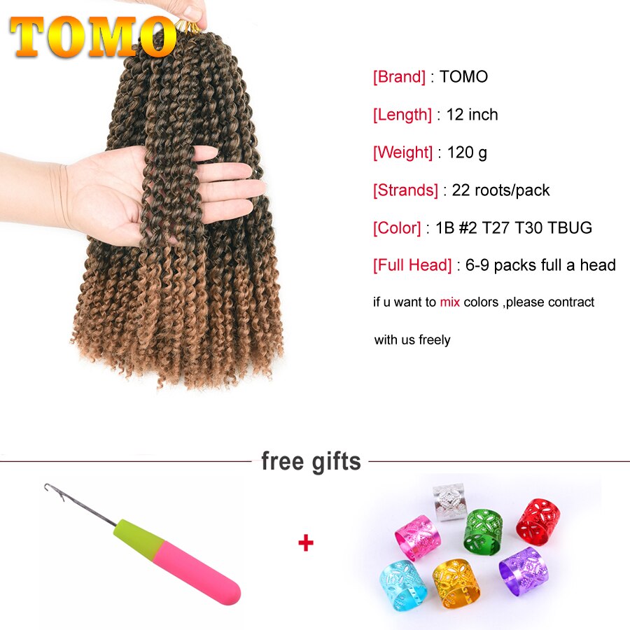 Tomo Afro Kinky Krullend Twist Haar 12 Inch Jerry Krul Synthetische Vlechten Ombre Kleur Marlybob Gehaakte Vlechten Hair Extensions 22 wortels