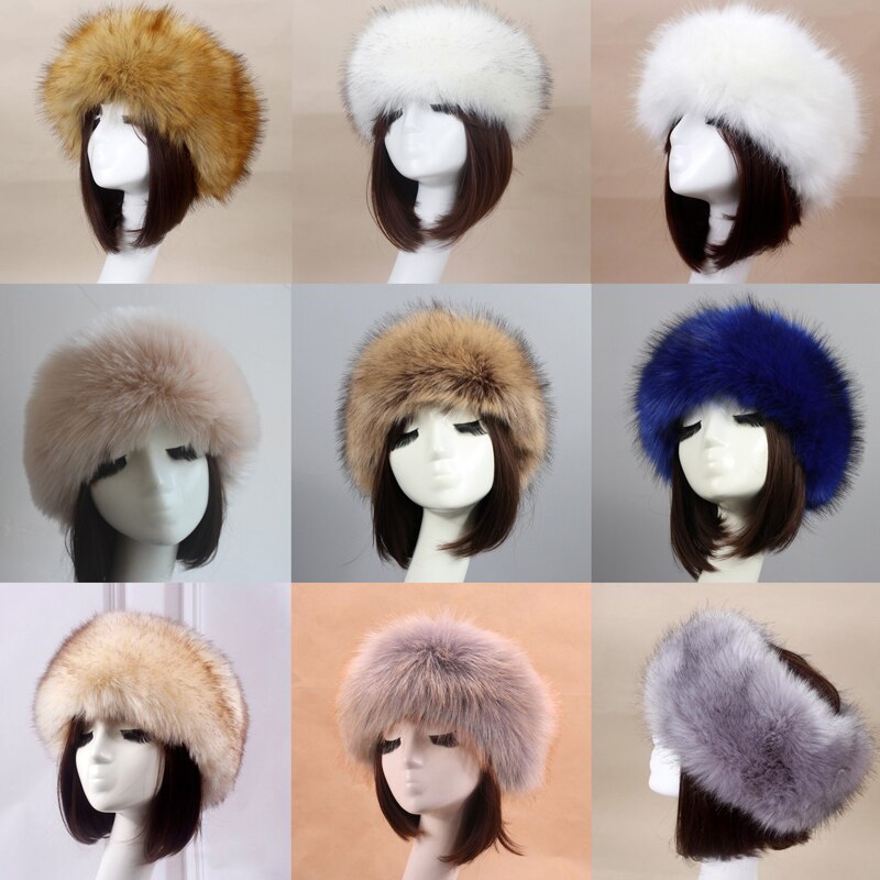 Winter Elastische Oorbeschermers Tulband Dikke Harige Haarband Fluffy Russische Faux Fur Vrouwen Bont Hoofdband Hoed Outdoor Earwarmer Ski Hoeden