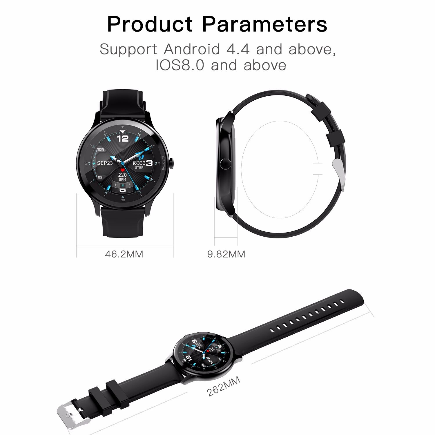 Smart sports watch, pulse meter, stopwatch, calorie, sleep monitor, wristwatch smart activity waterproof IP67