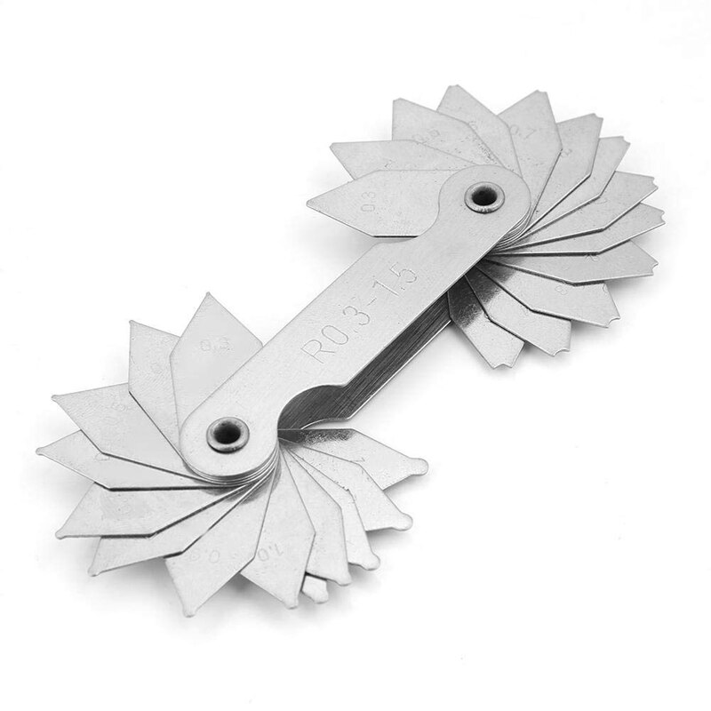 Radius Gauge, Stainless Steel Feeler Set Radius Fillet R0.3 1.5/ R1 6.5/ R7 14.5/ R15 25/R25 50/R52 100 External Internal Concave Convex Radius