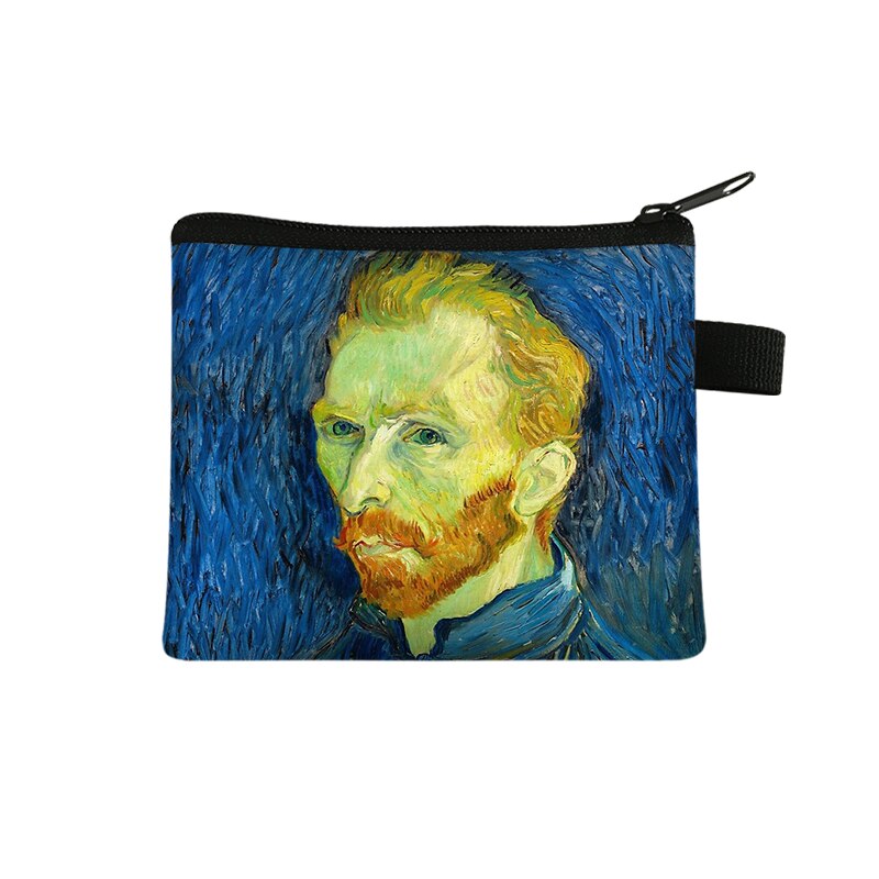 Van gogh/michelangelo/da vinci bolsas de moedas arte mulheres batom bolsa estrelado/senhora mini bolsa de cartões: lqb-art13