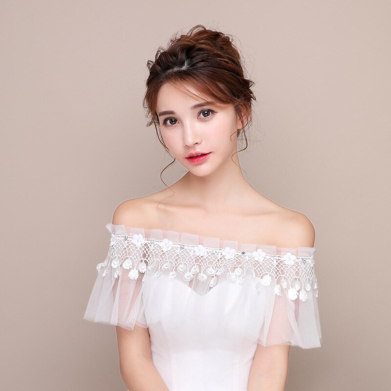 Chal de Novia de encaje con flores, accesorios de vestido de novia, hombros descubiertos, cuentas de cristal, novedad de primavera y verano de