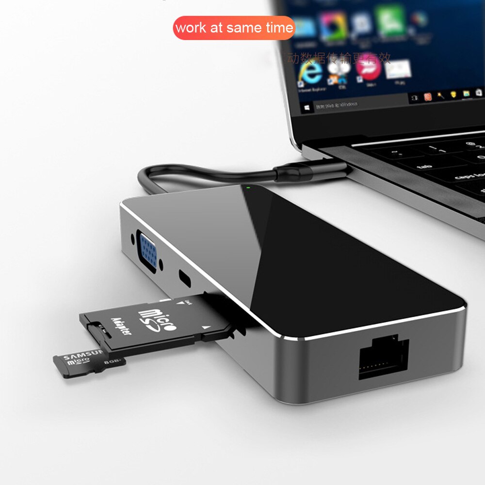 9in1 USB Type C Hub Adapter For Samsung LG Google Macbook Ethernet ,4K HDMI,VGA,USB 3.0 Ports,TF SD Card Reader,PD Fast Charger