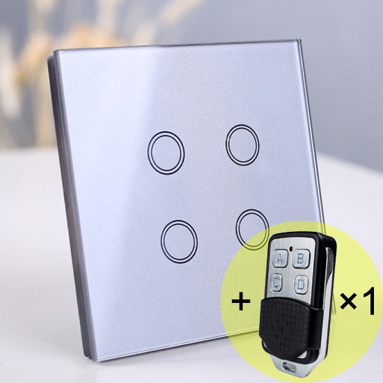4 gang touch switch, Wireless Remote Control light Switch, Smart Sensor touch Wall Switch, Luxury Crystal Glass Panel Surface: gray with 1 remote