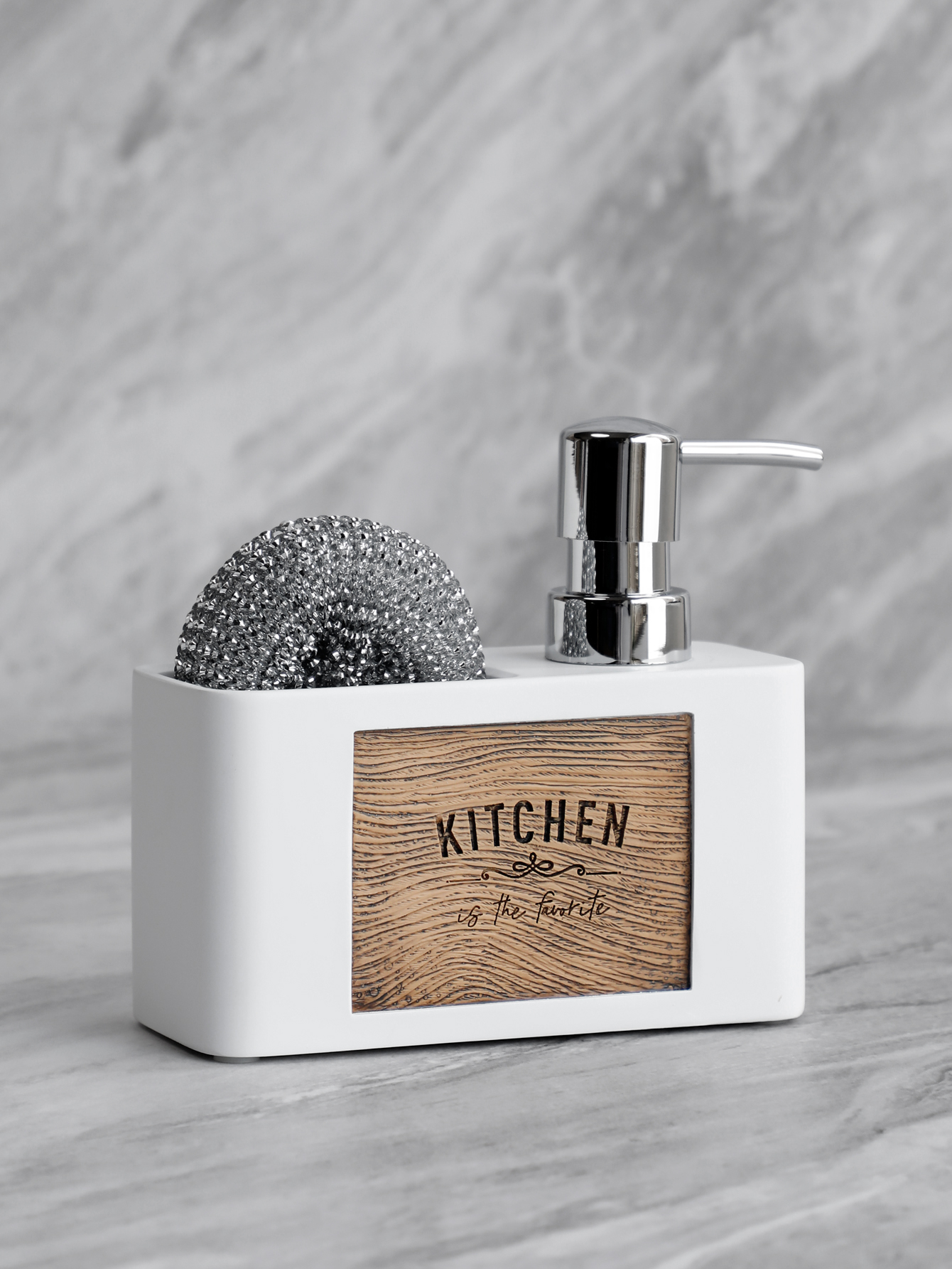 Distributeur de savon de cuisine avec porte-éponge, distributeur de savon liquide pour les mains et la vaisselle et porte-éponges noir et blanc