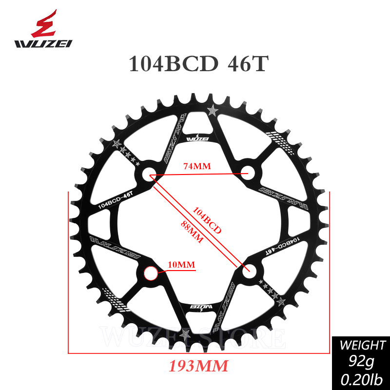 Wuzei Bcd Crown 104 łańcuch owalny bezpośredni montaż pojedyncza korona świeca Pe Monoplate Mtb korba 32 34 36 38 40 42 zęby łańcuch pierścień: round 104bcd 46T