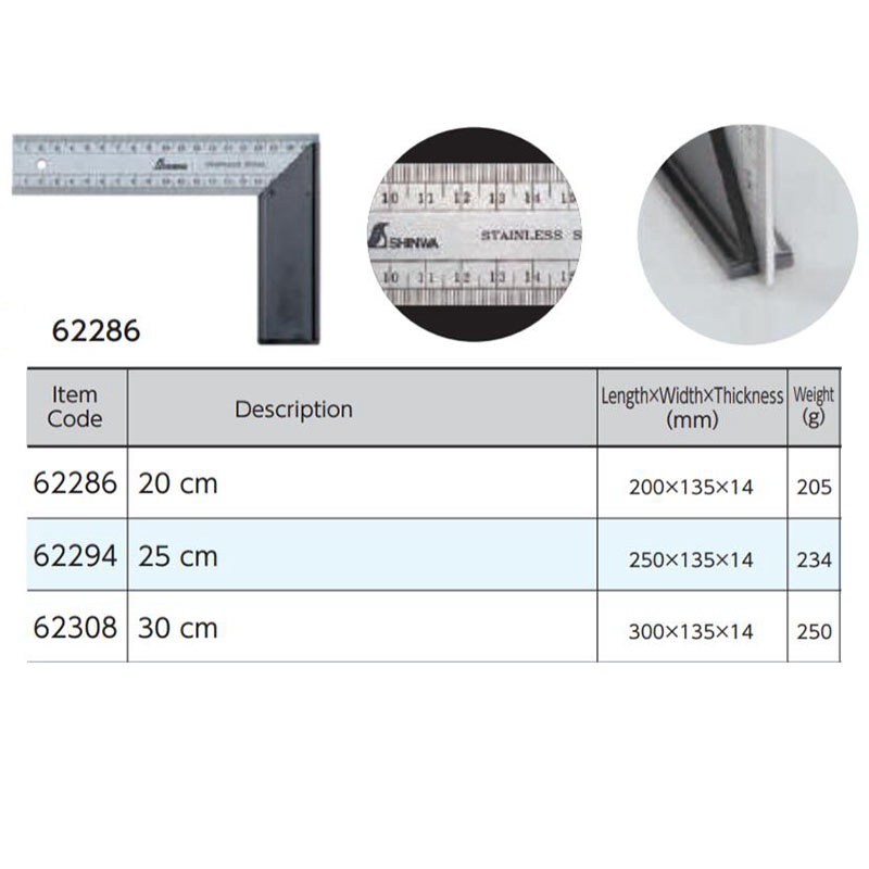 SHINWA Penguin Square Ruler 90 degree Stainless Steel Turn ruler Thickened High Precision Multi-function Ruler