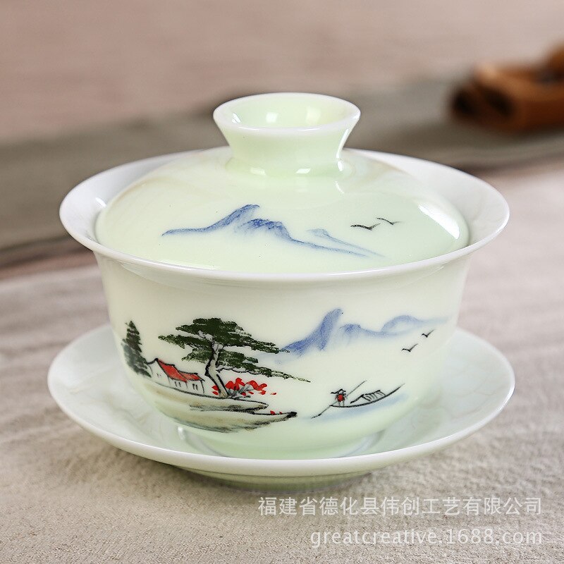 Cuenco De cobertura grande De porcelana Longquan Qing pintado a mano, cuenco De cobertura De tres solo cuenco, juego De té Kung Fu, ópera De cerámica Gaiwan: 8