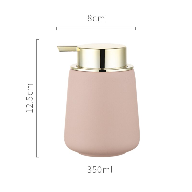 Simple Ceramic Hand Sanitizer Shampoo Bottle 350ml Portable Soap Dispenser 400ml Mouth Cup Golden Squeeze Cover Bath Supplies: Pink-Golden