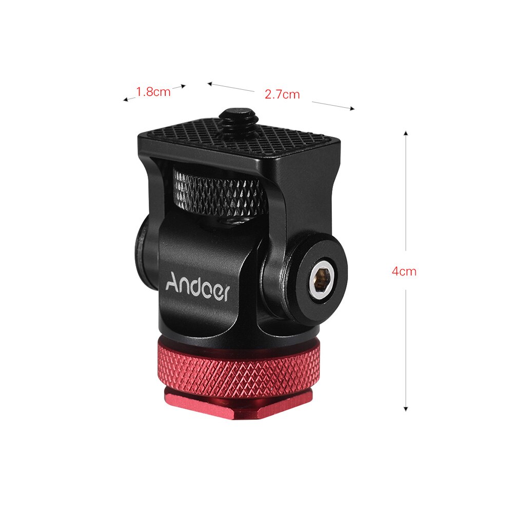 Andoer Mini Ball Head Ballhead Flash Shoe Mount Adapter 1/4" Screw for DSLR Camera Microphone LED Video Light Monitor Tripod