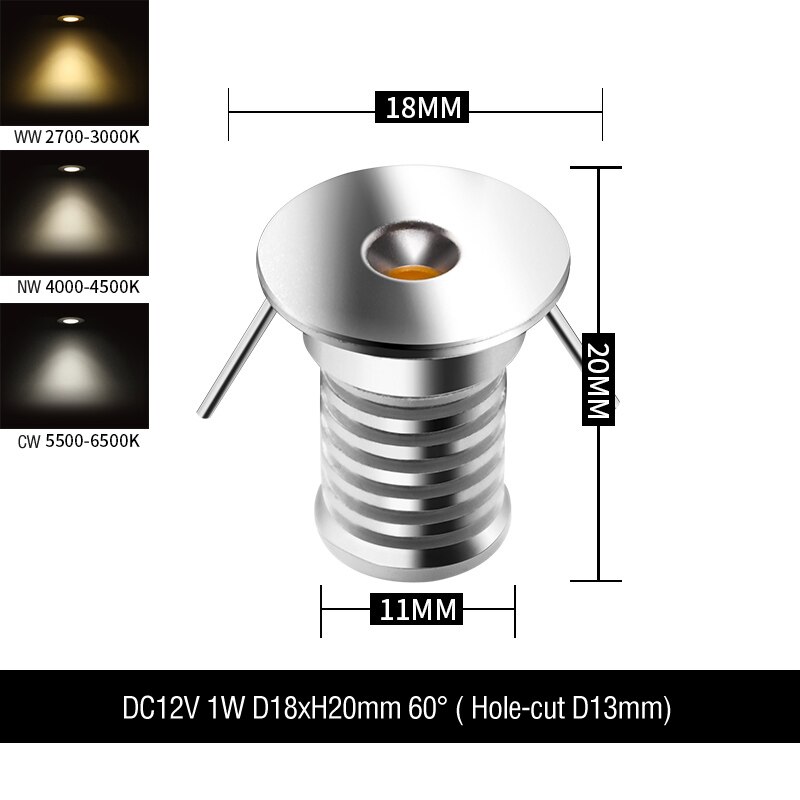 1W super mini focos LED 12V muy pequeña cocina escaparate gabinete luz techo focos empotrados agujero D13mm