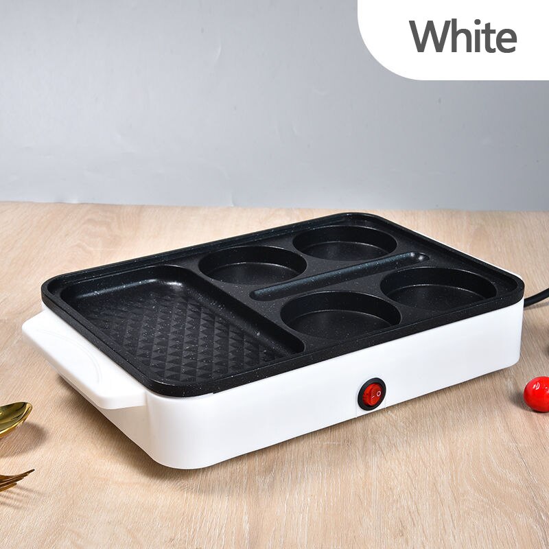Poêle à frire antiadhésive pour le petit déjeuner, poêle à Steak et à saucisses, électrique, 1000W: WHITE / With lid / UK