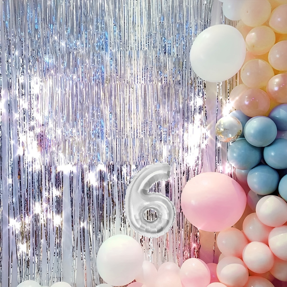 6 pçs cortina de seda chuva brilhante 1*2m festa de aniversário decoração borla decoração de casamento fundo parede