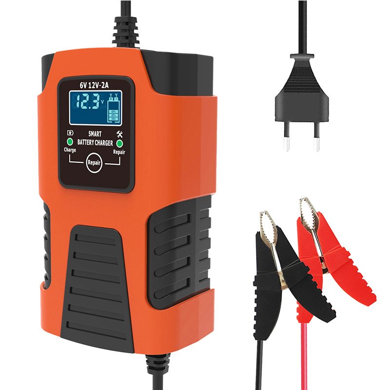 Automatische 2A 6V 12V Auto Acculader Lood-zuur GEL AGM Nat Calcium Deep Cycle VRLA Puls Reparatie met LCD Display: Rood