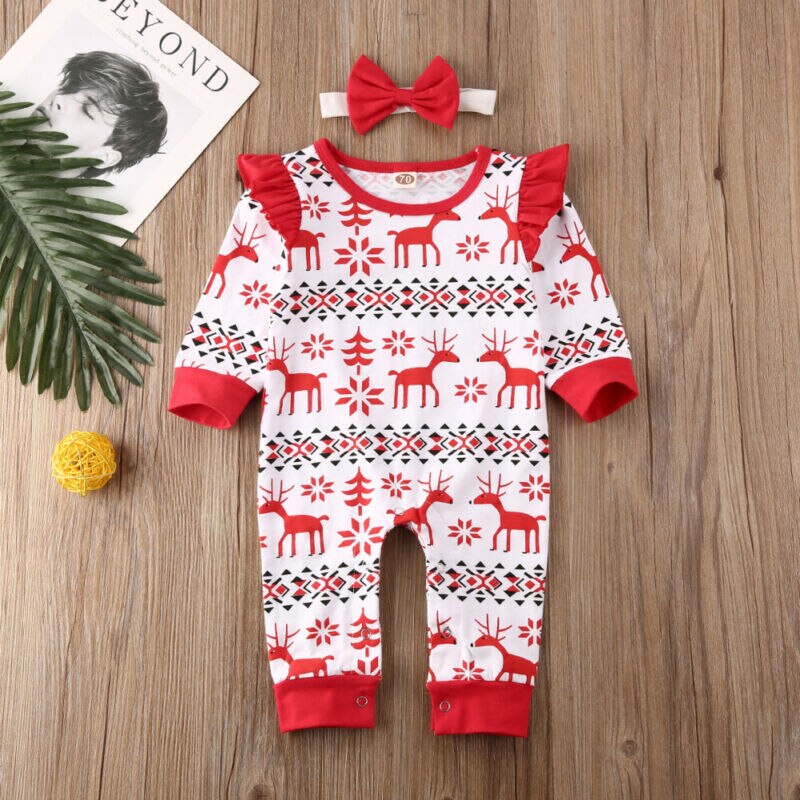 Herfst herfst kerst babymeisje geruite hertenprint romper jumpsuit kerst geruite destival kledingset