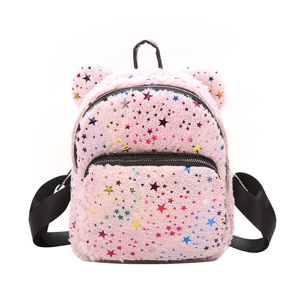 Ocardian Rugzak Eenvoudige Leuke Pluche Rugzak Ster Student Rits Tas Velours Stevige Rugzak Mochila Bolso Mujer Schoudertassen S24: Pink