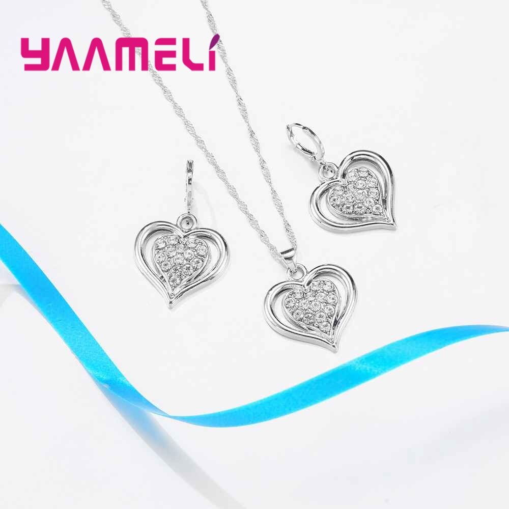 Europa Ketting Oorbellen Set Eenvoudige Stijl Dubbele Liefde Shape Kerst Surprise Voor Vrouwen 925 Sterling Zilver