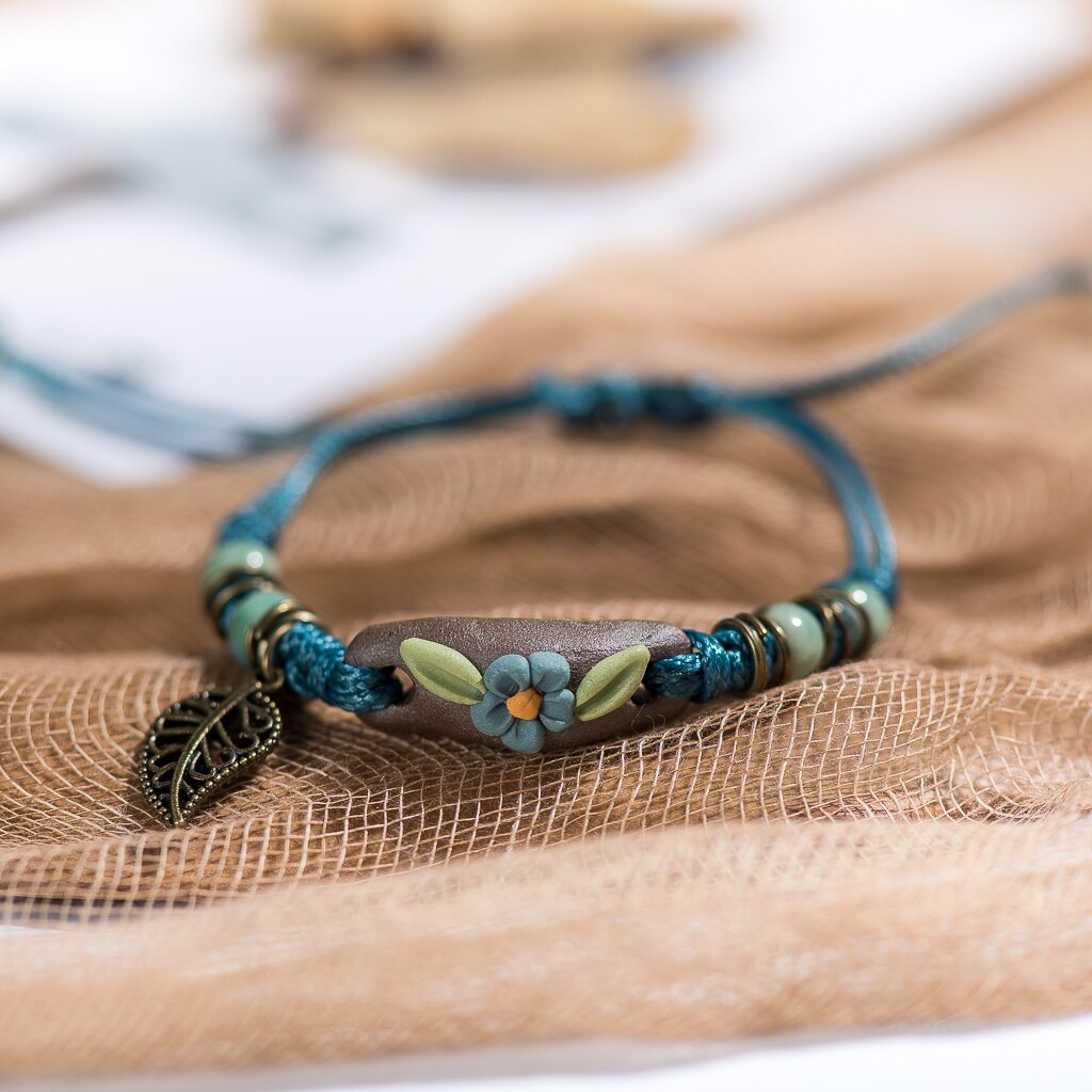 Forest Series Plant hand-kneaded Ceramic Adjustable DIY Bracelet For Women Jewelry #CZ501