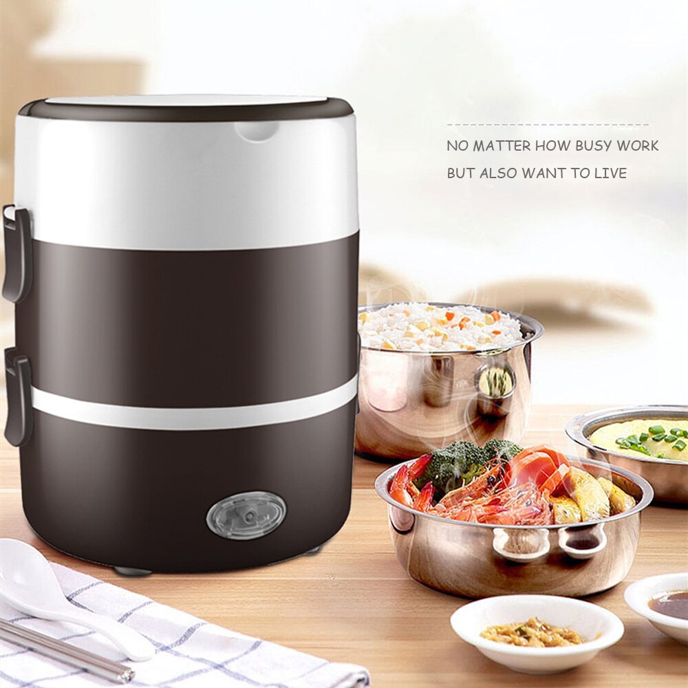 220V Electric Rice Cooker Stainless Steel 2/3 Layers Steamer Portable Meal Thermal Heating Lunch Box Food Container Warmer