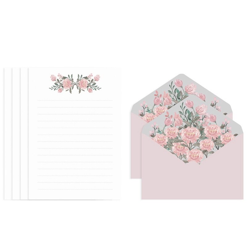 Letter Paper Stationery Kit Flower Envelope Set with 4 Letter Papers Ideal for Wedding Party Invitation Greeting Letters: Red peony