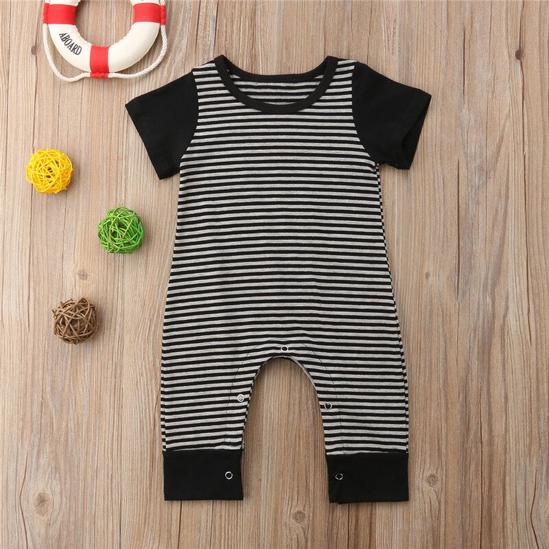 0-24M Casual Sommer Junge Kleidung Neugeborenen Baby Jungen Mädchen Strampler Kurzarm Overall Overall Baumwolle Gestreiften kleidung