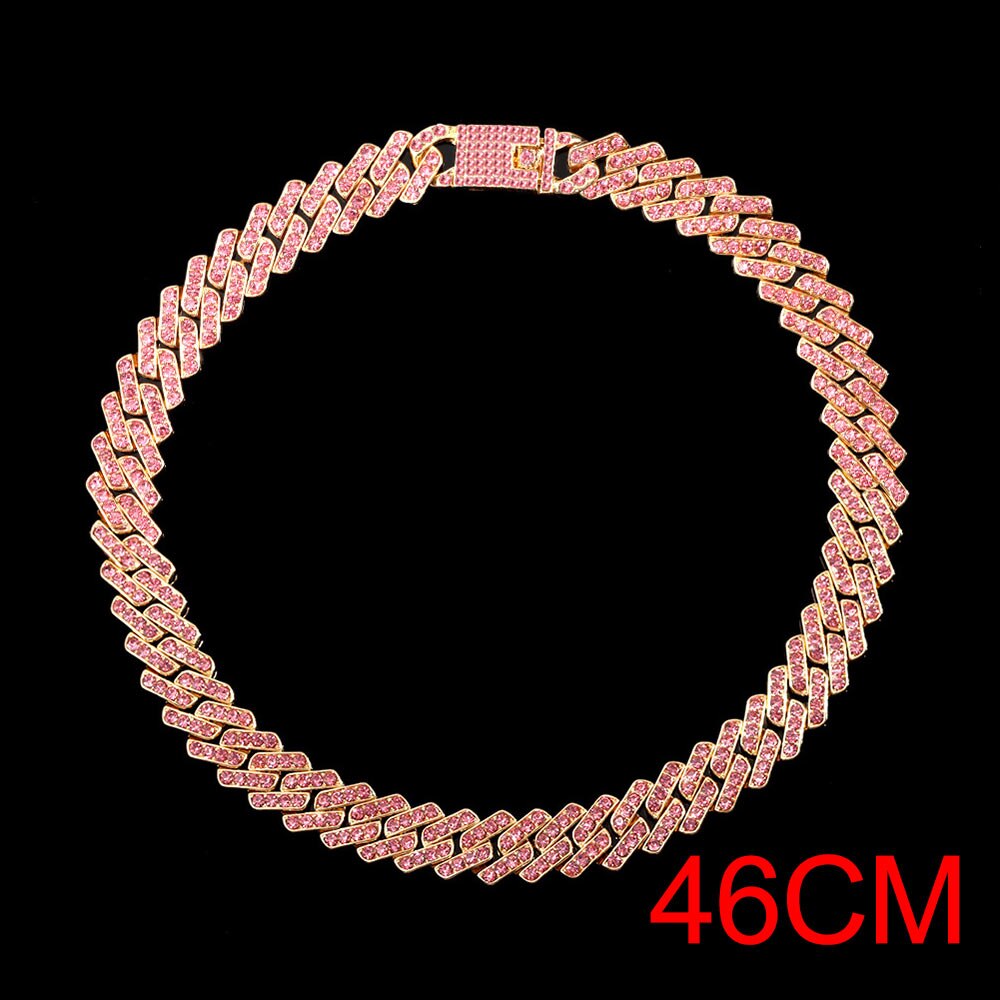 Collar Cadena Miami Cuban Link - Gargantilla 12mm - Strass Cristal Iced Out - Joyería Hip Hop Mujer: 062103RR