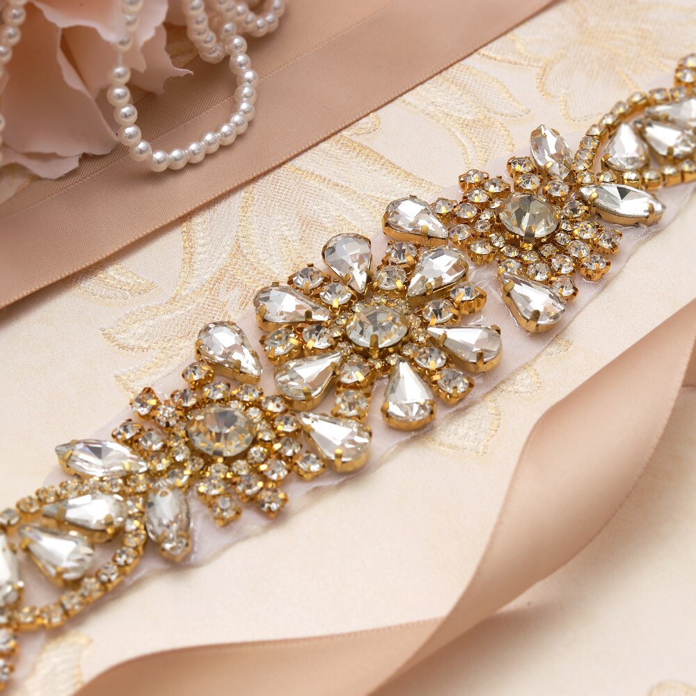 Fröklänning tunn kristall bröllopsbälte guld diamant brudbälte strass bröllop sash bälte för brud brudtärna klänningar  jk867