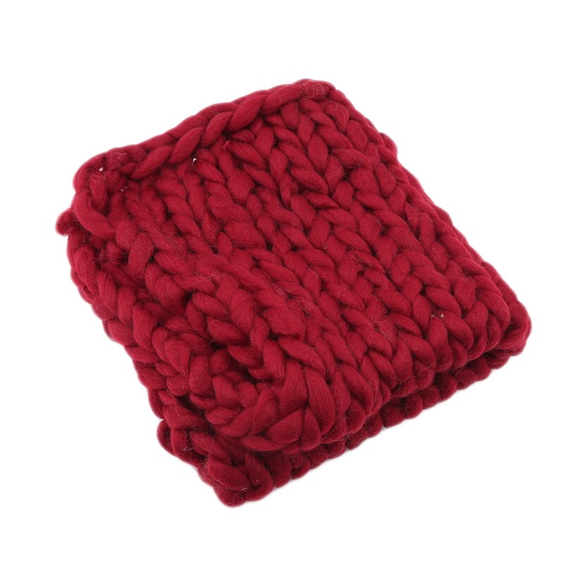 Hand Knitted Wool Crochet Baby Blanket Photography Props Chunky Knit Solid Baby Bed Blankets Basket Stroller: Red wine