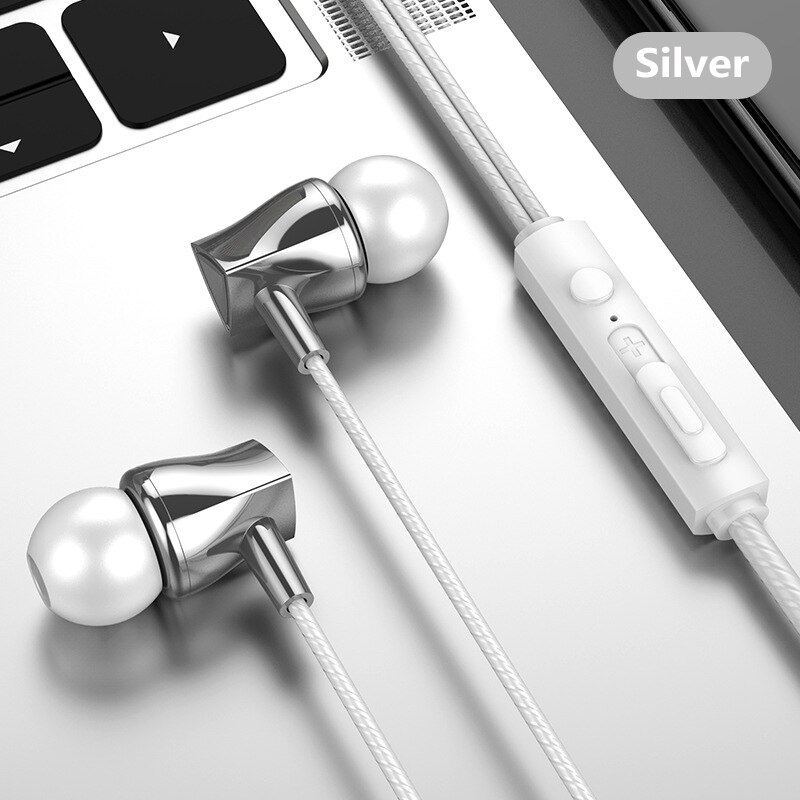 3.5Mm In-Ear Subwoofer Wired Stereo Oordopjes Oortelefoon Met Ingebouwde Microfoon Compatibel Met Smartphones Tabletten MP3 hoofdtelefoon: silver