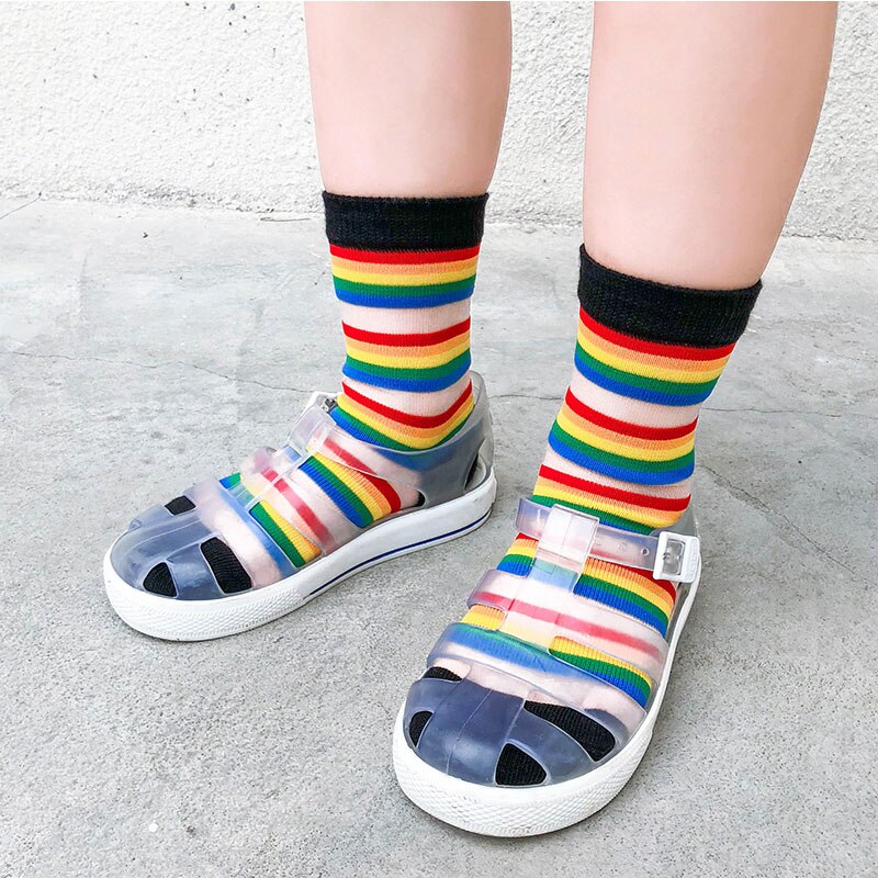 rainbow socks children's Short cotton Soft baby summer socks for girls boys Breathable thin 1-8 years kids Crystal socks