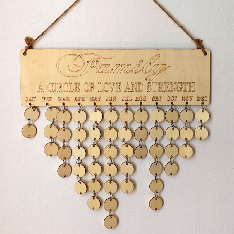 Calendrier de rappel d'anniversaire en bois, pour la famille et les amis, Plaque murale suspendue, signe,: JM00868