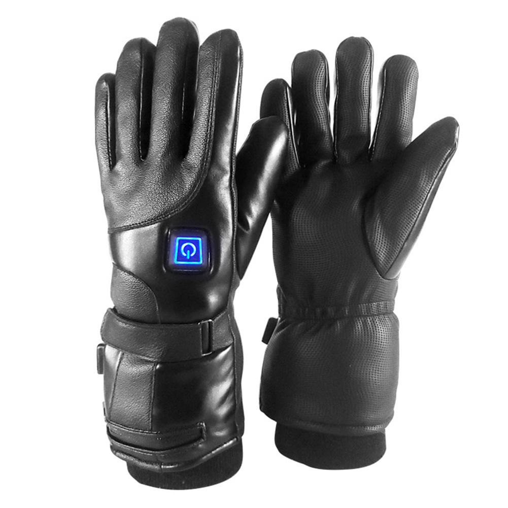 Rechargeable Leather Heated Gloves Motorcycle Electric Warm Heated Gloves 3 Adjustable Temperature Finger Heating Gloves Winter